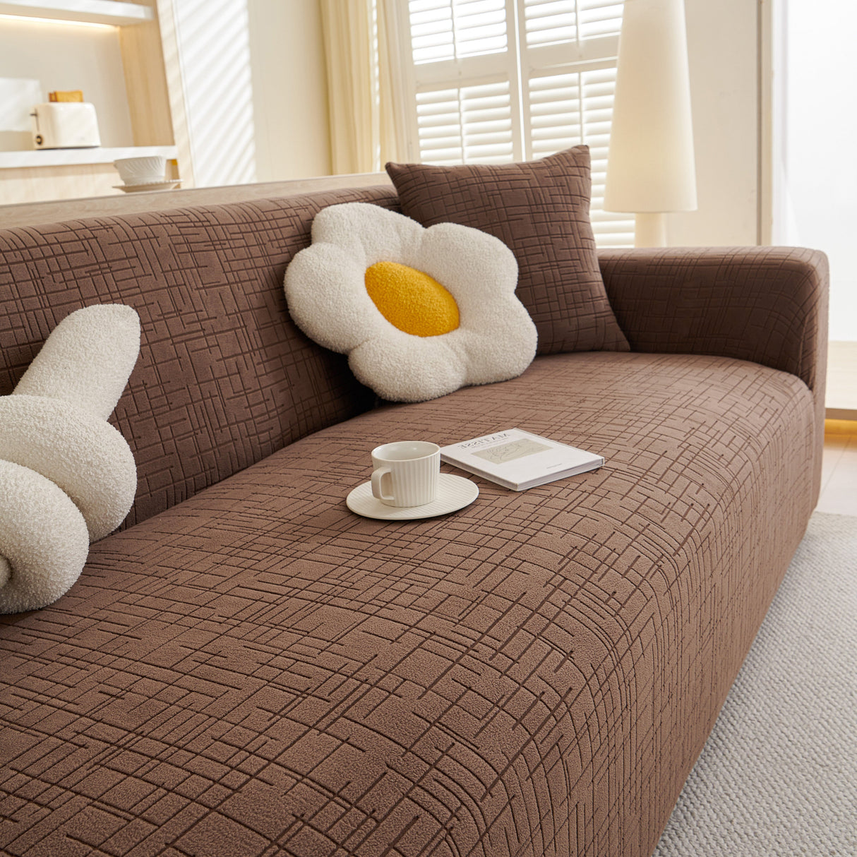 Embossed Lines Couch Covers Stretchable Non-Slip & Washable Sofa Slipcovers