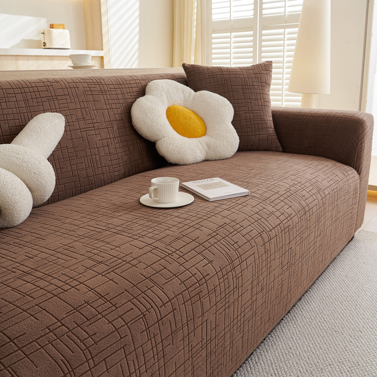Embossed Lines Couch Covers Stretchable Non-Slip & Washable Sofa Slipcovers
