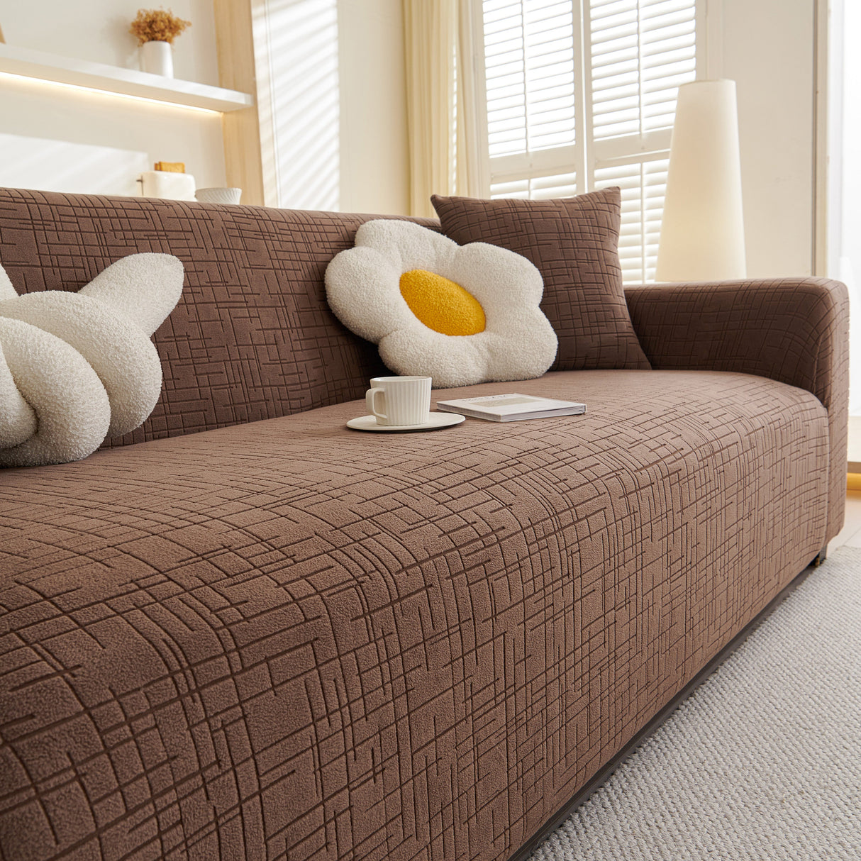 Embossed Lines Couch Covers Stretchable Non-Slip & Washable Sofa Slipcovers
