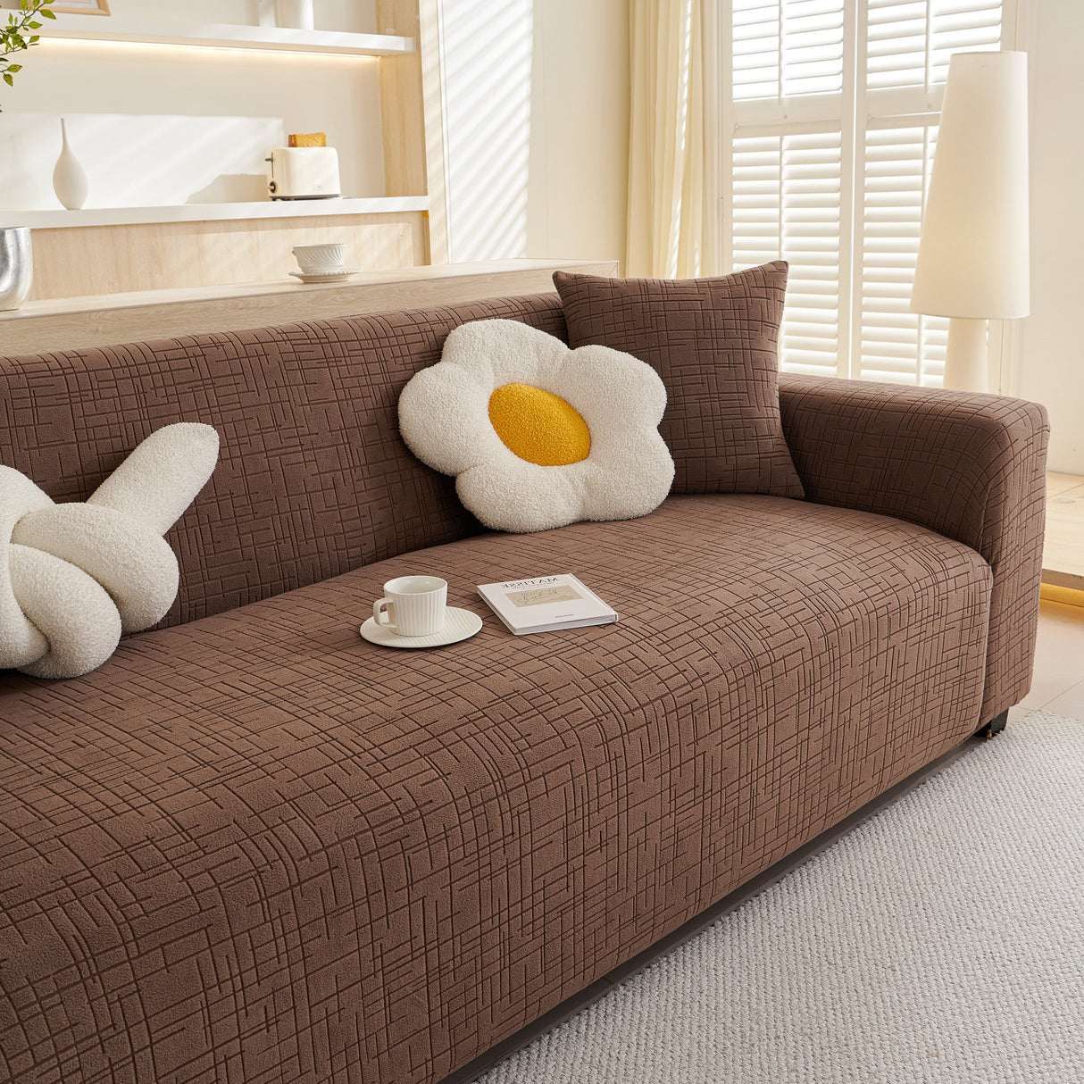 Embossed Lines Couch Covers Stretchable Non-Slip & Washable Sofa Slipcovers