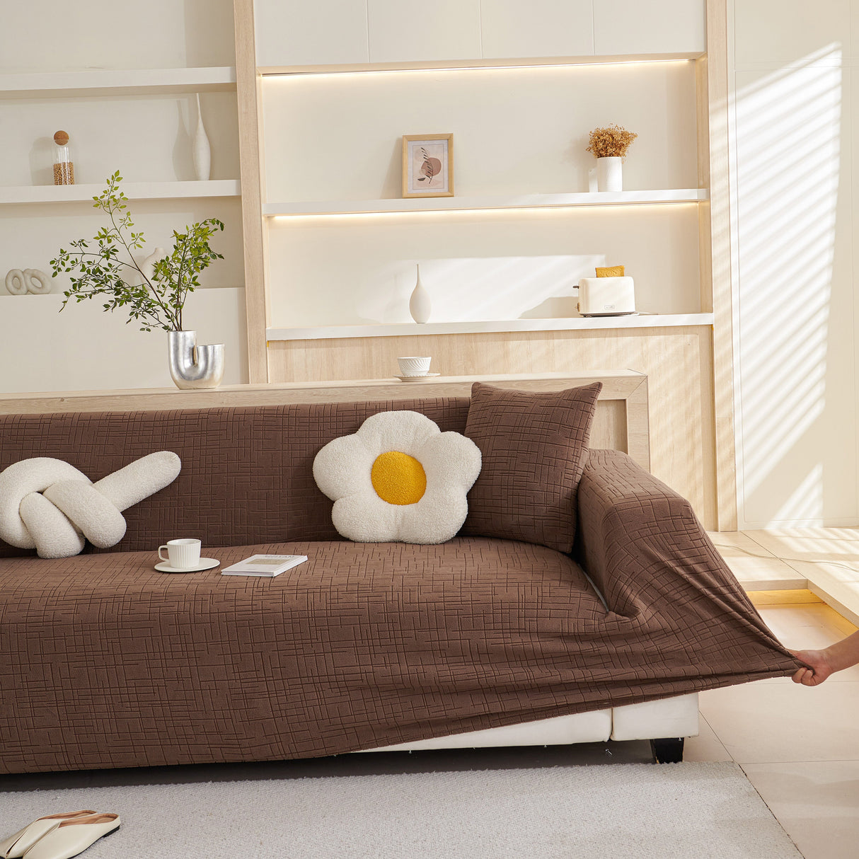 Embossed Lines Couch Covers Stretchable Non-Slip & Washable Sofa Slipcovers