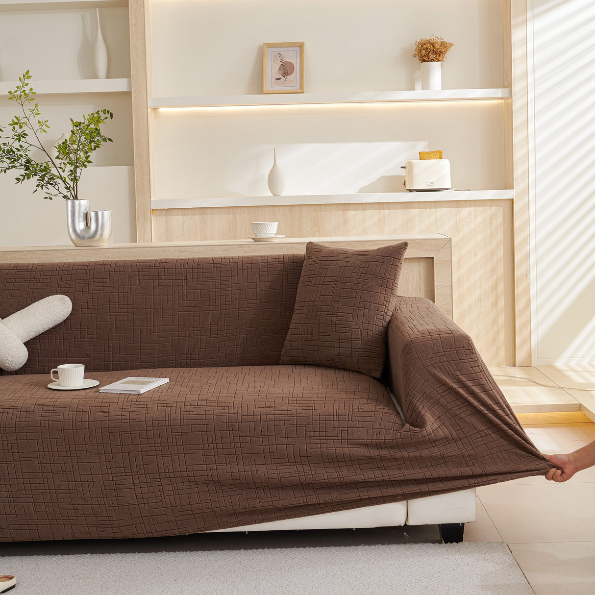 Embossed Lines Couch Covers Stretchable Non-Slip & Washable Sofa Slipcovers