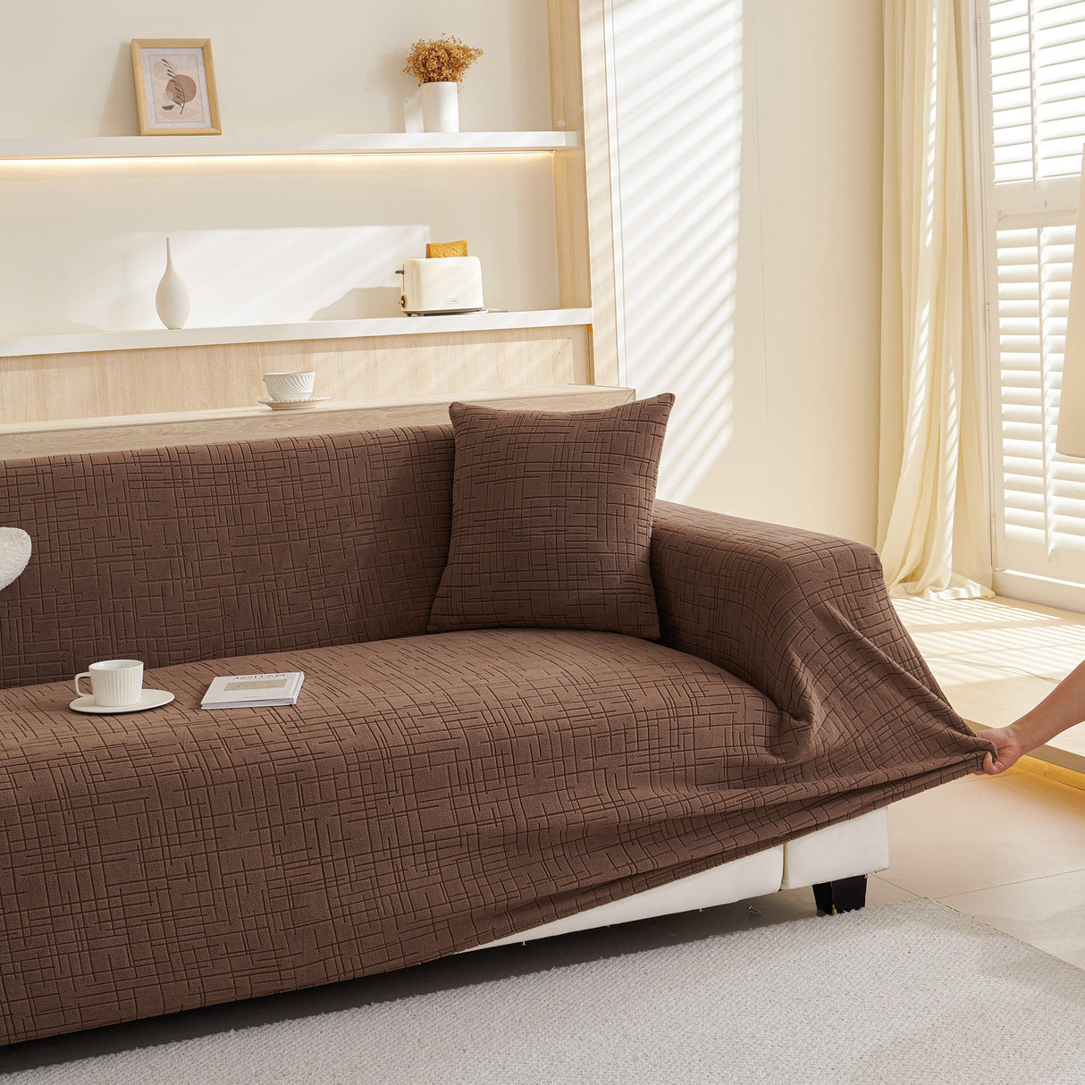 Embossed Lines Couch Covers Stretchable Non-Slip & Washable Sofa Slipcovers