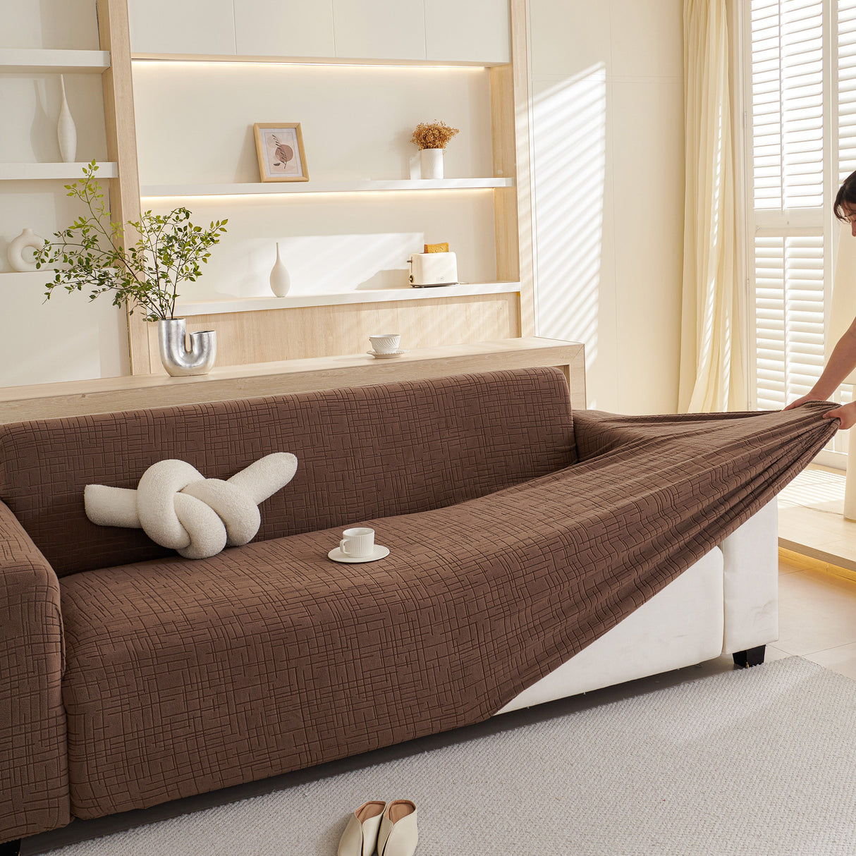 Embossed Lines Couch Covers Stretchable Non-Slip & Washable Sofa Slipcovers