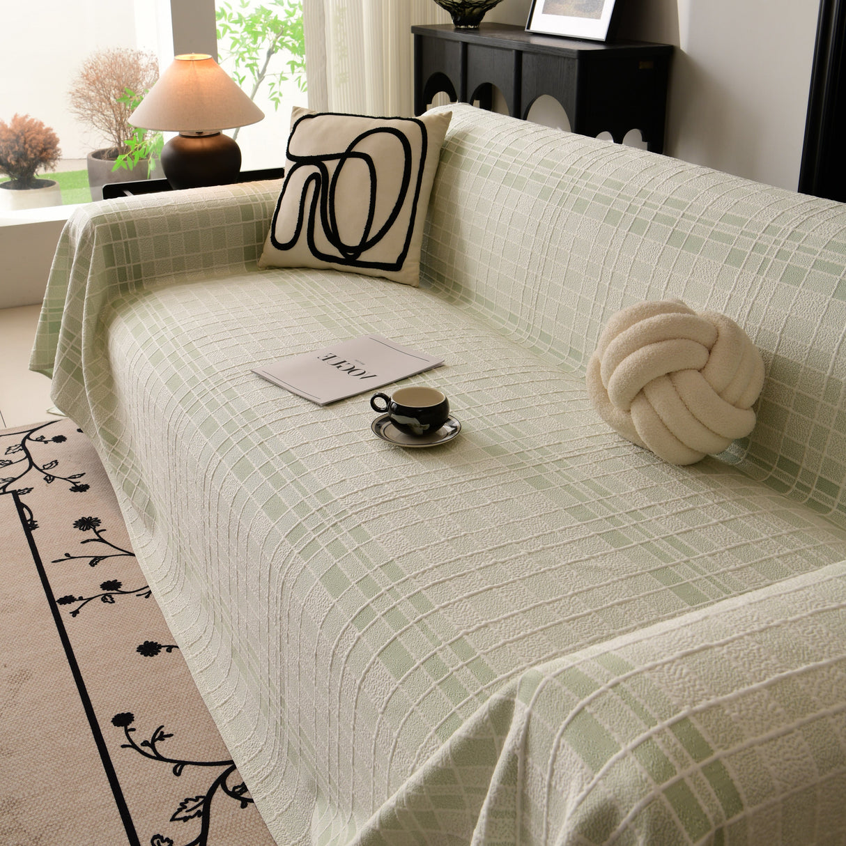 Sofa Cover Throw with Subtle Textured Stripes Lightweight Smooth Couch Slipcover