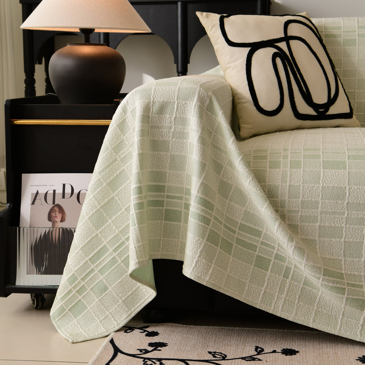 Sofa Cover Throw with Subtle Textured Stripes Lightweight Smooth Couch Slipcover