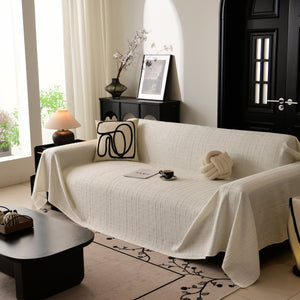 Sofa Cover Throw with Subtle Textured Stripes Lightweight Smooth Couch Slipcover