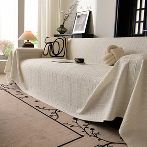 Sofa Cover Throw with Subtle Textured Stripes Lightweight Smooth Couch Slipcover