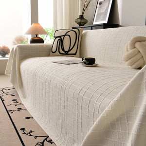 Sofa Cover Throw with Subtle Textured Stripes Lightweight Smooth Couch Slipcover