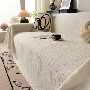 Sofa Cover Throw with Subtle Textured Stripes Lightweight Smooth Couch Slipcover