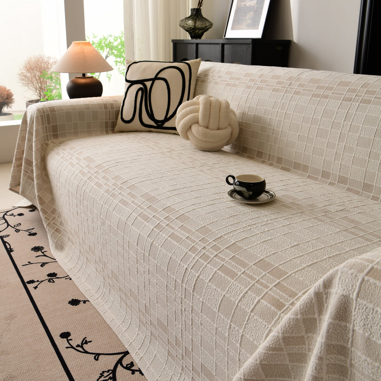 Sofa Cover Throw with Subtle Textured Stripes Lightweight Smooth Couch Slipcover