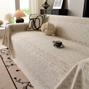 Sofa Cover Throw with Subtle Textured Stripes Lightweight Smooth Couch Slipcover