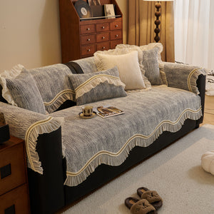 French Vintage Style Couch Cover with Skirt,  Non-Slip Sectional Furniture Covers