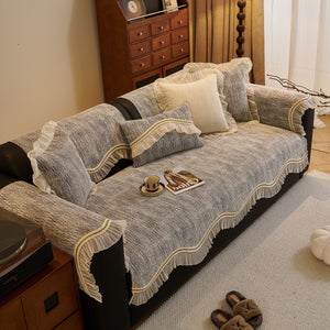 French Vintage Style Couch Cover with Skirt,  Non-Slip Sectional Furniture Covers