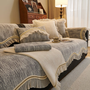 French Vintage Style Couch Cover with Skirt,  Non-Slip Sectional Furniture Covers