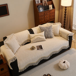 French Vintage Style Couch Cover with Skirt,  Non-Slip Sectional Furniture Covers