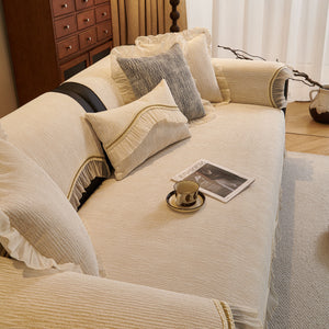 French Vintage Style Couch Cover with Skirt,  Non-Slip Sectional Furniture Covers