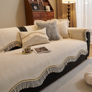 French Vintage Style Couch Cover with Skirt,  Non-Slip Sectional Furniture Covers