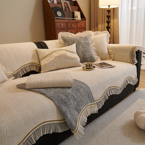 French Vintage Style Couch Cover with Skirt,  Non-Slip Sectional Furniture Covers