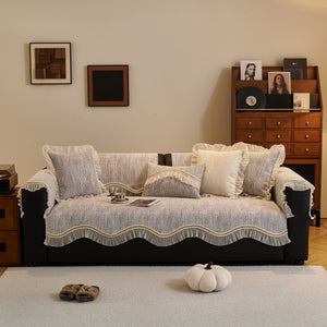 French Vintage Style Couch Cover with Skirt,  Non-Slip Sectional Furniture Covers