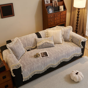 French Vintage Style Couch Cover with Skirt,  Non-Slip Sectional Furniture Covers