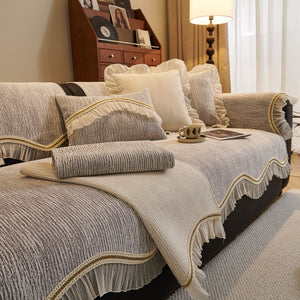 French Vintage Style Couch Cover with Skirt,  Non-Slip Sectional Furniture Covers