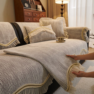 French Vintage Style Couch Cover with Skirt,  Non-Slip Sectional Furniture Covers