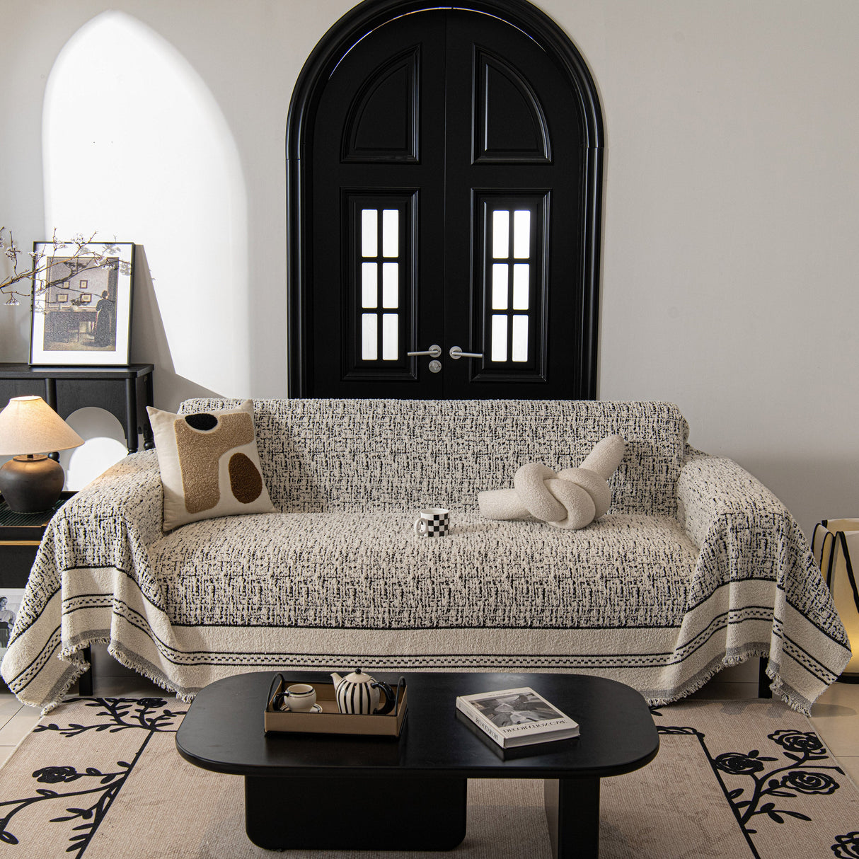 Textured Woven Furniture Protector for Couch, Rustic Farmhouse Sofa Throw Blanket