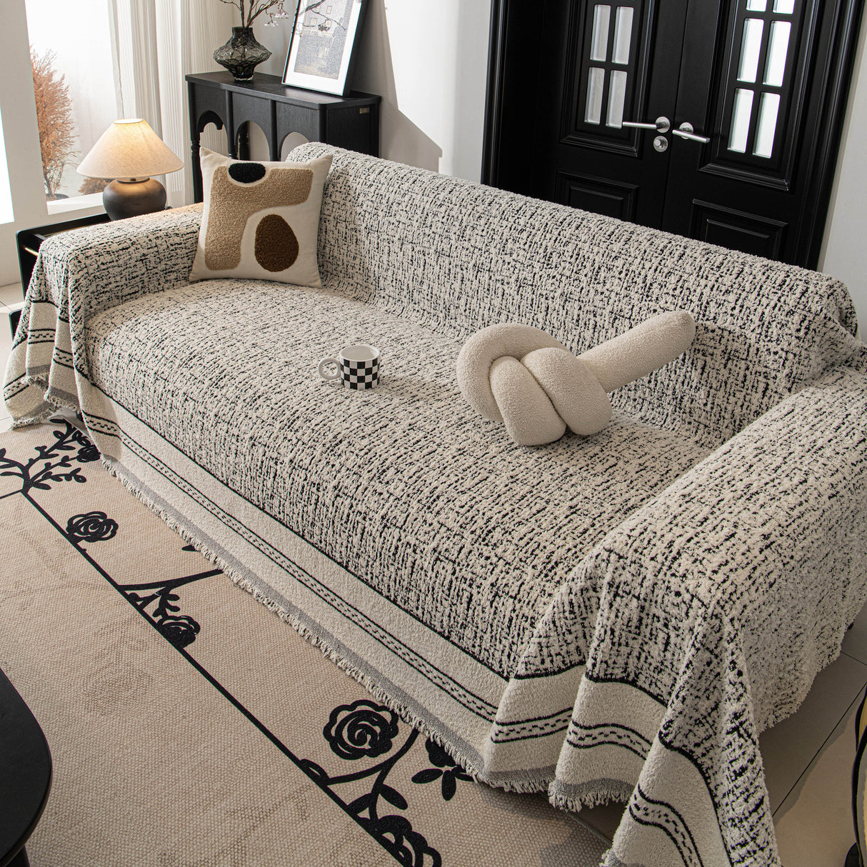 Textured Woven Furniture Protector for Couch, Rustic Farmhouse Sofa Throw Blanket