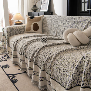 Textured Woven Furniture Protector for Couch, Rustic Farmhouse Sofa Throw Blanket