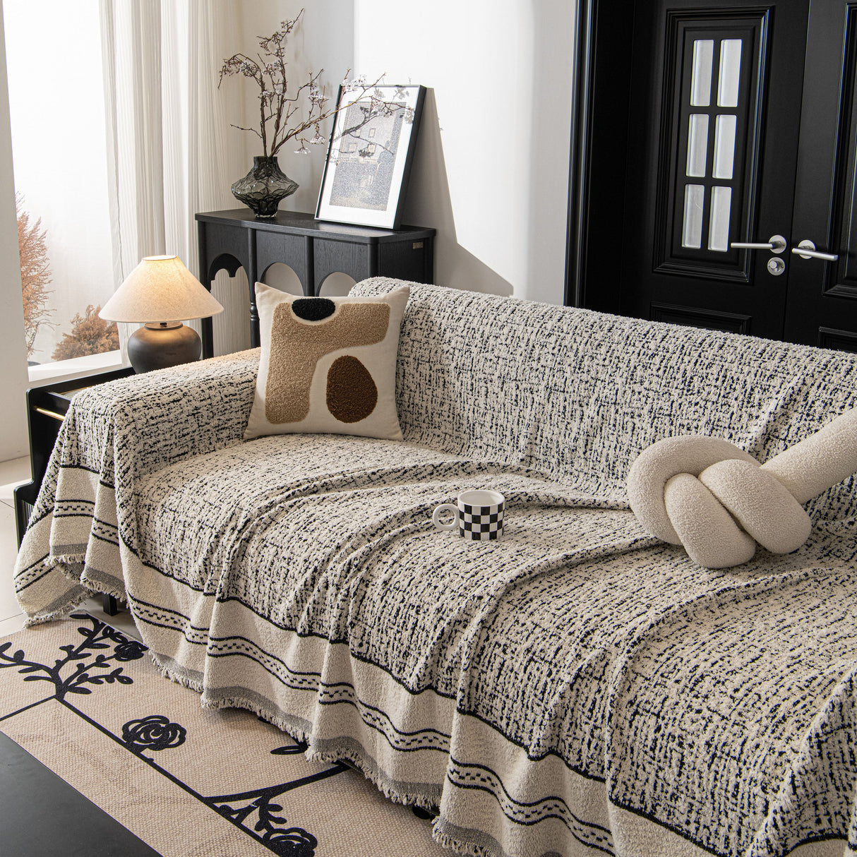 Textured Woven Furniture Protector for Couch, Rustic Farmhouse Sofa Throw Blanket