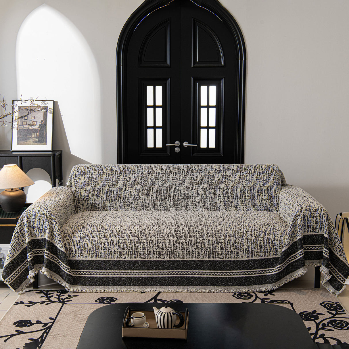 Textured Woven Furniture Protector for Couch, Rustic Farmhouse Sofa Throw Blanket