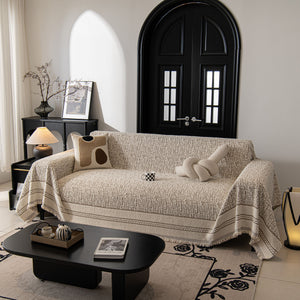 Textured Woven Furniture Protector for Couch, Rustic Farmhouse Sofa Throw Blanket