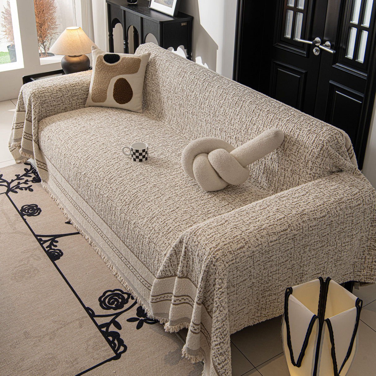 Textured Woven Furniture Protector for Couch, Rustic Farmhouse Sofa Throw Blanket