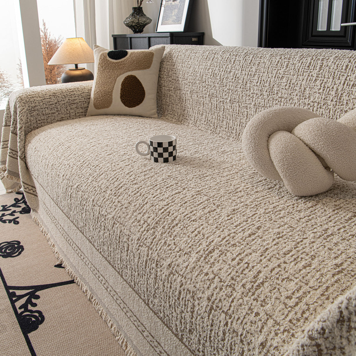 Textured Woven Furniture Protector for Couch, Rustic Farmhouse Sofa Throw Blanket