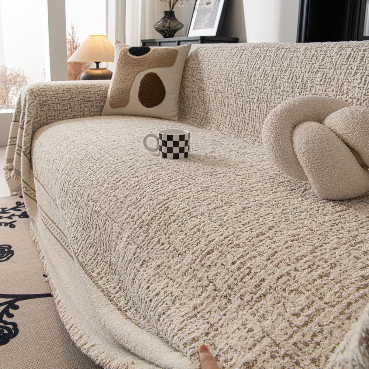 Textured Woven Furniture Protector for Couch, Rustic Farmhouse Sofa Throw Blanket