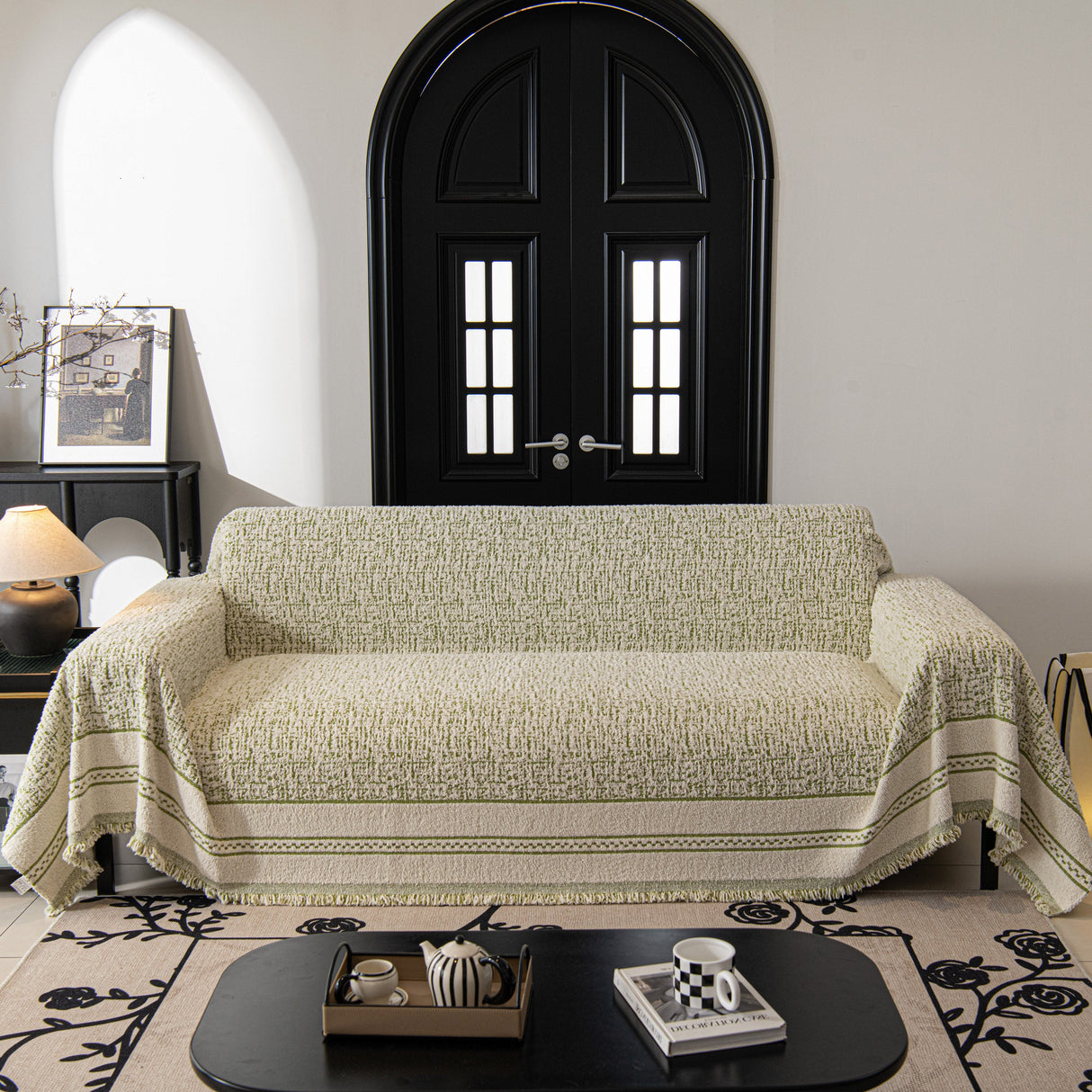 Textured Woven Furniture Protector for Couch, Rustic Farmhouse Sofa Throw Blanket