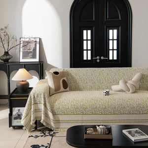 Textured Woven Furniture Protector for Couch, Rustic Farmhouse Sofa Throw Blanket