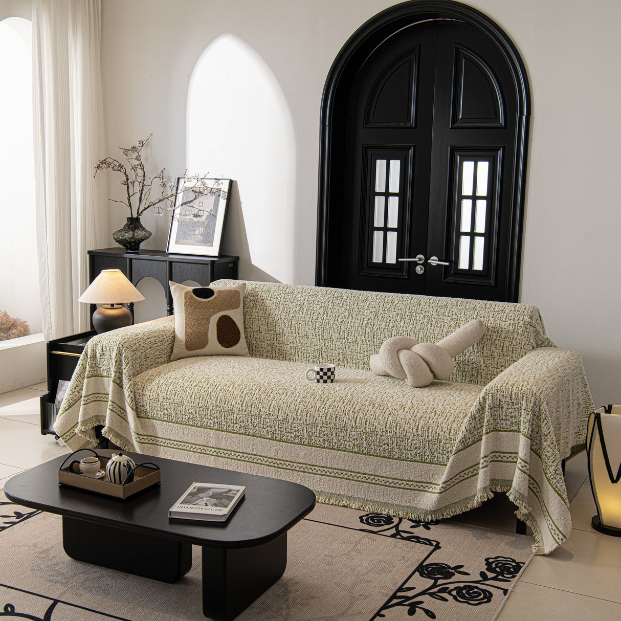 Textured Woven Furniture Protector for Couch, Rustic Farmhouse Sofa Throw Blanket