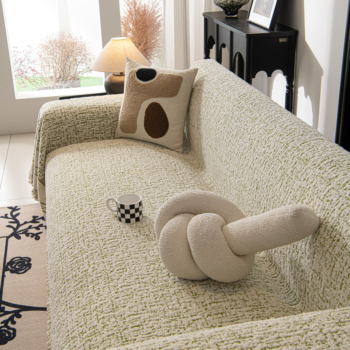 Textured Woven Furniture Protector for Couch, Rustic Farmhouse Sofa Throw Blanket