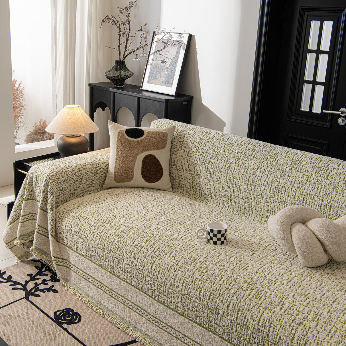 Textured Woven Furniture Protector for Couch, Rustic Farmhouse Sofa Throw Blanket