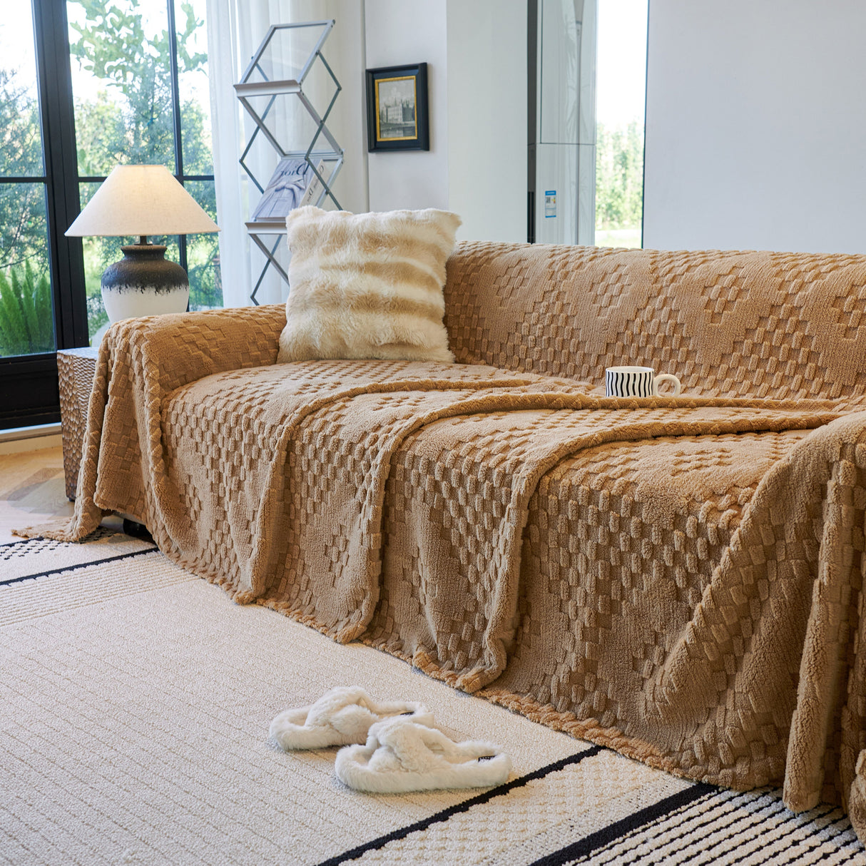 Thickened 3D Plush Premium Living Spaces Couch Covers Soft and Warm Couch Protector Blanket