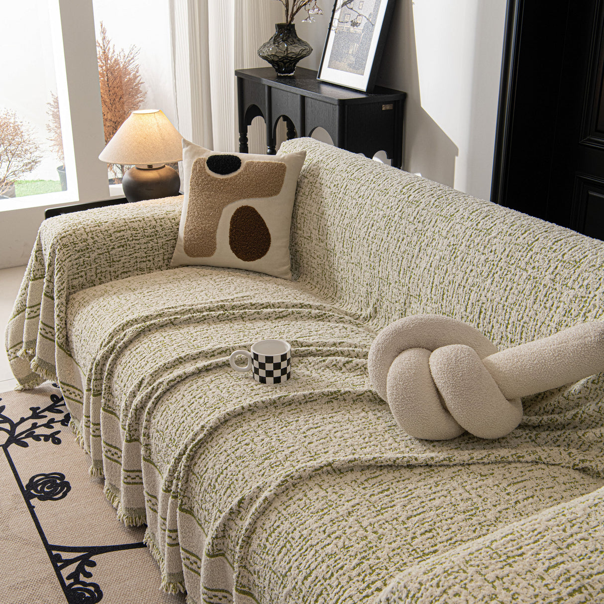 Textured Woven Furniture Protector for Couch, Rustic Farmhouse Sofa Throw Blanket