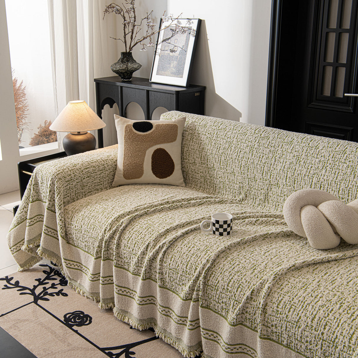 Textured Woven Furniture Protector for Couch, Rustic Farmhouse Sofa Throw Blanket