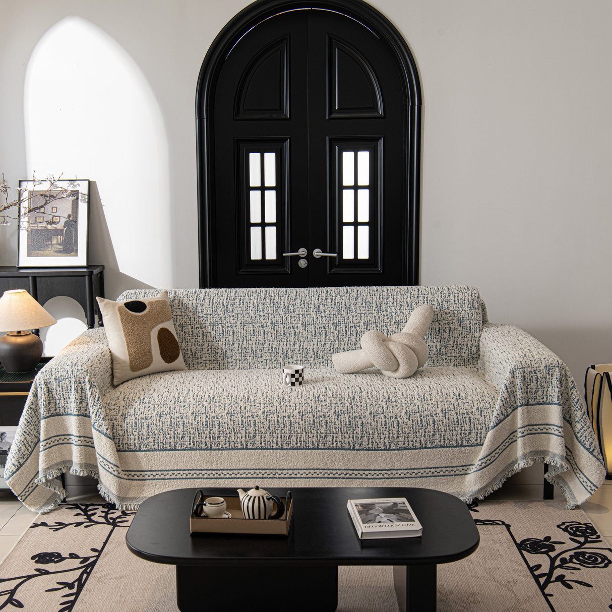 Textured Woven Furniture Protector for Couch, Rustic Farmhouse Sofa Throw Blanket