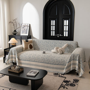 Textured Woven Furniture Protector for Couch, Rustic Farmhouse Sofa Throw Blanket