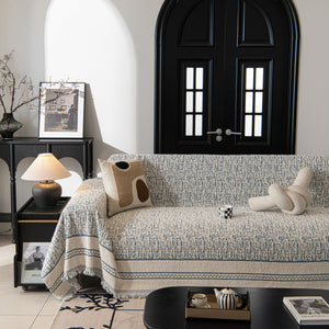 Textured Woven Furniture Protector for Couch, Rustic Farmhouse Sofa Throw Blanket