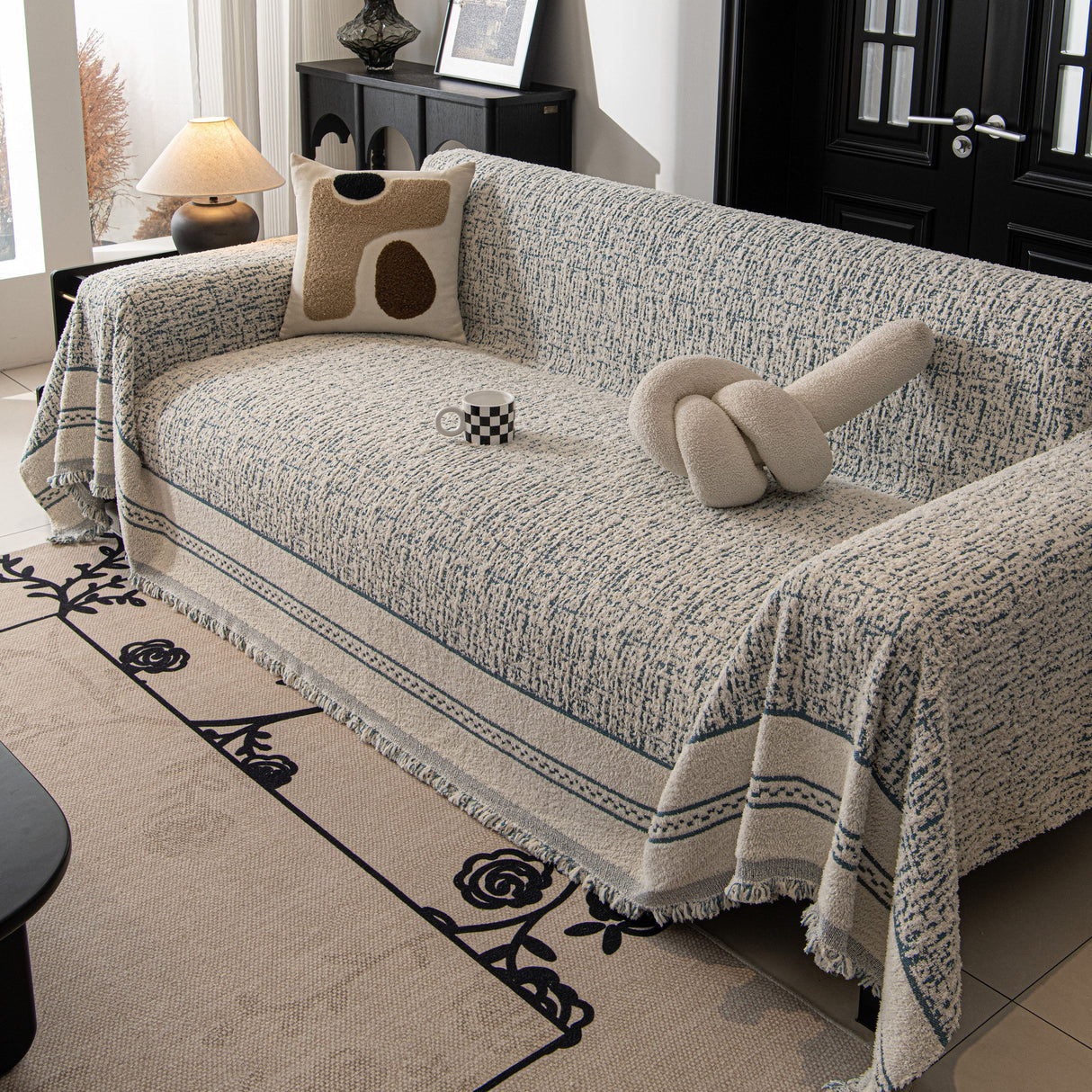 Textured Woven Furniture Protector for Couch, Rustic Farmhouse Sofa Throw Blanket