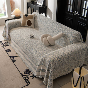 Textured Woven Furniture Protector for Couch, Rustic Farmhouse Sofa Throw Blanket