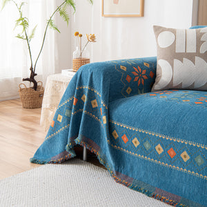Bohemian Geometric Sofa Throw Cover, Cozy & Protective Ethnic-Inspired Couch Cover